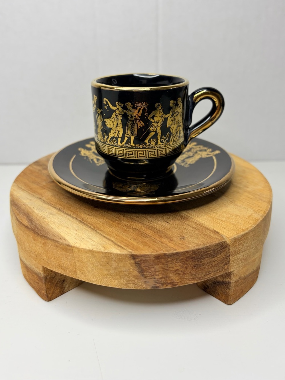 Vintage Greek Demitasse tea cup & saucer 24K gold trim
